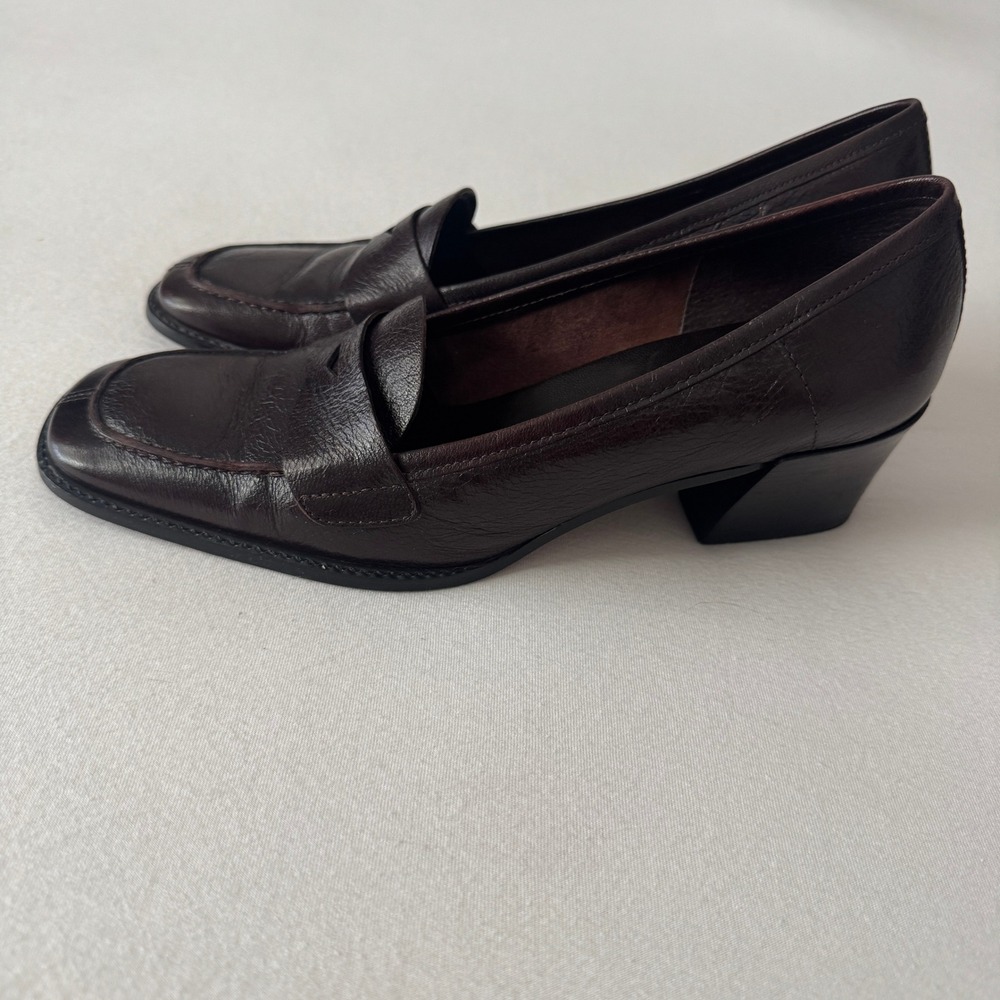 Vtg Etienne Aigner Leather Penny Loafer 8.5 Burgundy Cone Heel Y2K Preppy Retro
